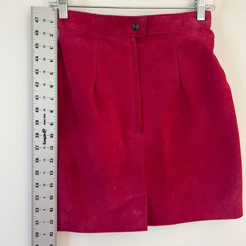 Vintage Barbie Pink Suede Leather Mini A Line Skirt Womens 4 Festival - Picture 11 of 12